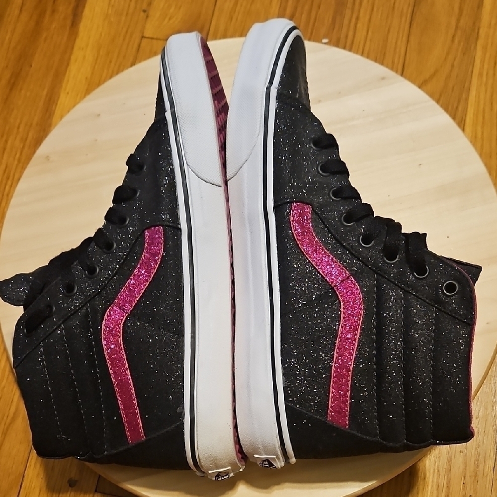 VANS Silver Glitter Sparkle Black Fuschia SK8 Hightop Shoes Unisex Mens 9.5 - Picture 7 of 12